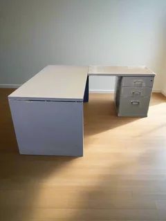 Compact Grey L-Shaped Office Desk with Storage- A55274