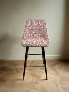 Chic Purple Patterned Bar Stool with Black Legs & Gold Accents- A55254