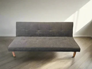 Stylish Grey Fabric Sofa Bed with Wooden Legs for Cozy Spaces- A55435