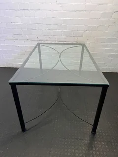 Elegant Black Metal and Glass Dining Table - Minimalist Design - REDUCED- A53159