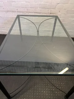 Elegant Black Metal and Glass Dining Table - Minimalist Design - REDUCED- A53159