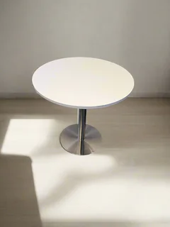 Modern Round White Table with Stainless Steel Base - Minor Scratches- A55319