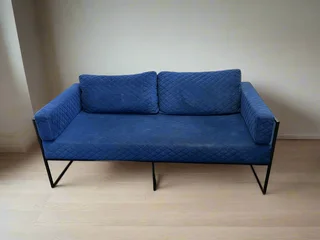Stylish Blue Quilted Couch with Black Metal Frame- A55570