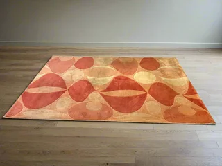 Vibrant Abstract Orange and Beige Area Rug - Minor Wear- A54835