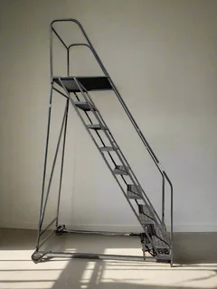Sturdy Metal Indoor/Outdoor Ladder – Grey Finish, Minor Rust- A55641