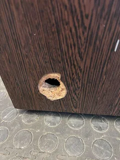 Dark Timber Wooden Desk with White Covered Front (Width: 120.5cm) (Height: 65.5cm)- A50467