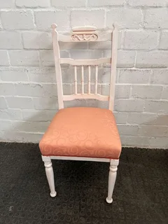 Vintage White Painted Dining Chair with Pink Cushion - PRICE DROP- A51103