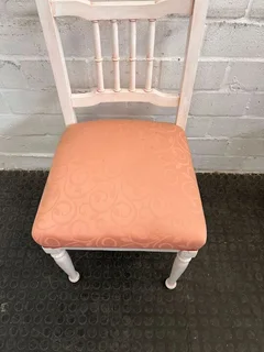 Vintage White Painted Dining Chair with Pink Cushion - PRICE DROP- A51103