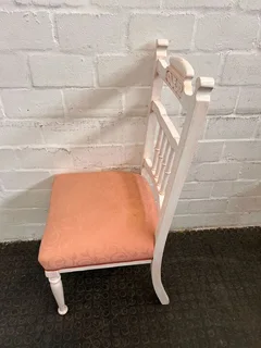 Vintage White Painted Dining Chair with Pink Cushion - PRICE DROP- A51103