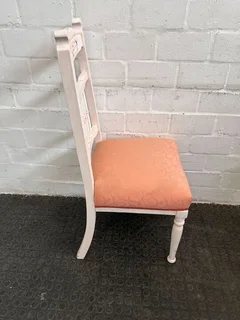 Vintage White Painted Dining Chair with Pink Cushion - PRICE DROP- A51103