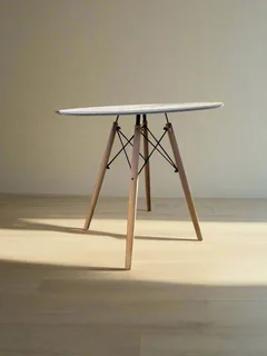 Stylish Round White Side Table with Wooden Legs - Minor Wear- A55562