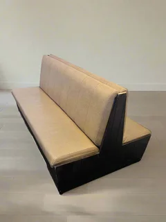 Dbl Sided- 170cm - Stylish Beige Upholstered Restaurant Booth Seat Wooden Frame - Minor Wear- A54211