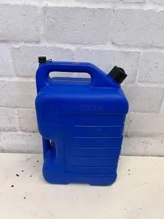 Durable Blue Plastic Fuel Canister with Minor Scratches- A53668