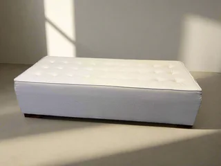 Elegant White Faux Leather Ottoman with Tufted Top- A55890