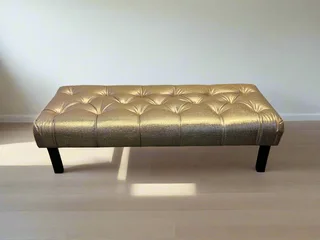 Glamorous Gold Faux Leather Tufted Ottoman Bench- A55897