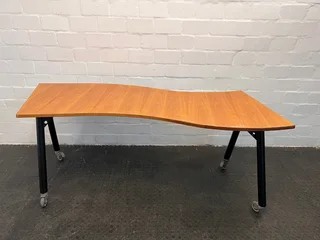 Wooden Desk with Bogey Wheels- A48972