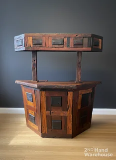 Rustic Solid Wood Bar Counter with Unique Design and Minor Wear- A56091