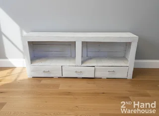 Distressed White Wood Console Table &amp; TV Stand with Drawers- A56103