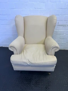 Charming Cream  Fabric Wingback Chair with Wear Marks- A52838