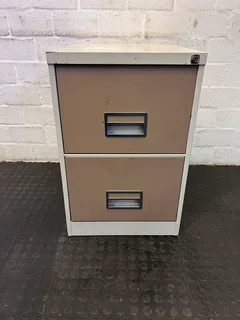 Sturdy Beige Metal  Filing Cabinet with Two Drawers, A53203