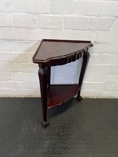 Elegant Triangular  Mahogany Side Table with Scalloped Design- A56036