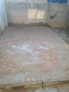 Cobble half brick paving and tar surfacing