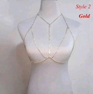 Long AB Rhinestone leaf Braclet Bangle Gold Crystal Rhinestone Chest Body Bra read Ad