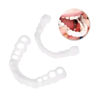 Snap On Silicone Smile veneers Teath Dentures Fake Tooth Cover Sold As A Set
