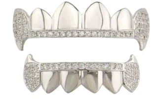 Grilz set  gold &amp; silver color fangs &amp; top rhinestones