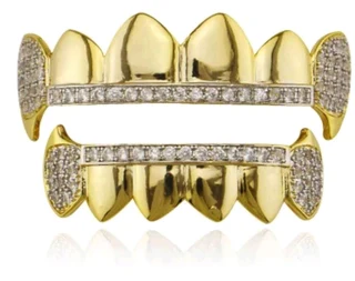Grilz set  gold & silver color fangs & top rhinestones
