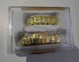 Grilz full set gold &amp; rose gold color hustla zircon
