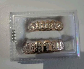 Grilz full set gold &amp; rose gold color hustla zircon