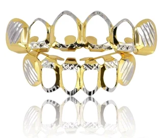 Grilz D cut set top &amp; bottom gold color plated sold as a set
