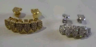 Grilz single top and full bottom iced in  color silver &amp; gold