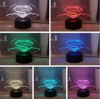 Superman Logo Batman symbol 3D light changes 7 colors via button on base