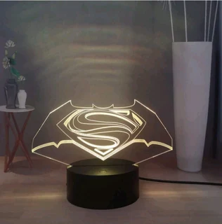 Superman Logo Batman symbol 3D light changes 7 colors via button on base