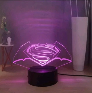 Superman Logo Batman symbol 3D light changes 7 colors via button on base