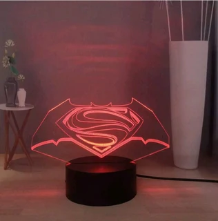 Superman Logo Batman symbol 3D light changes 7 colors via button on base