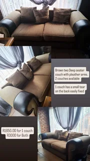 Brown two seater Couch (Deep seater)