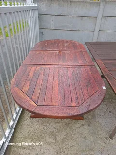 Deck table in mahogany freshly varnished