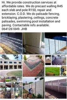 PRECAST WALLING R45 PANEL,POLE R150,PALISADES,PLUMBING,GEYSERS,ALL CONSTRUCTION AND RENOVATION