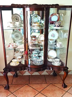 Vintage Tea Sets in Imbuia Display Cabinet