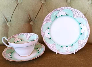 Vintage Tea Sets in Imbuia Display Cabinet