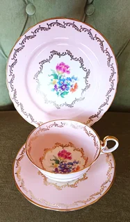 Vintage Tea Sets in Imbuia Display Cabinet