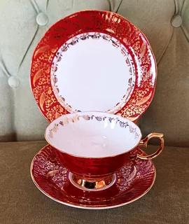 Vintage Tea Sets in Imbuia Display Cabinet