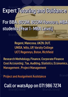 Online Affordable Expert University Tuition for BCOM / BACC / HONOURS / BBA / MBA Year one to MBA