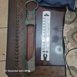 Antique Marine 1858 thermometer and Copper holder