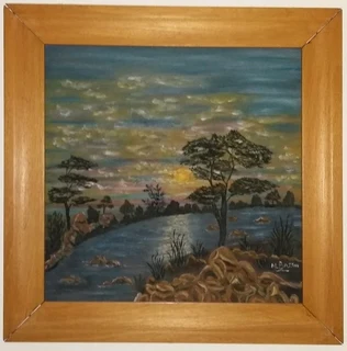 Skildery (sonsondergang langs rivier)