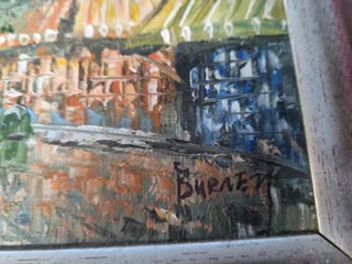 Oil painting street scene by burney
