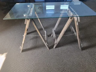 Glass top trestle table